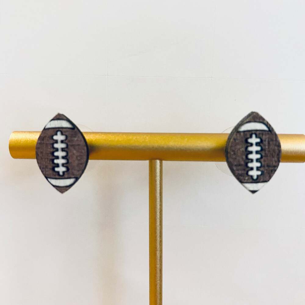 Wood Football Earrings